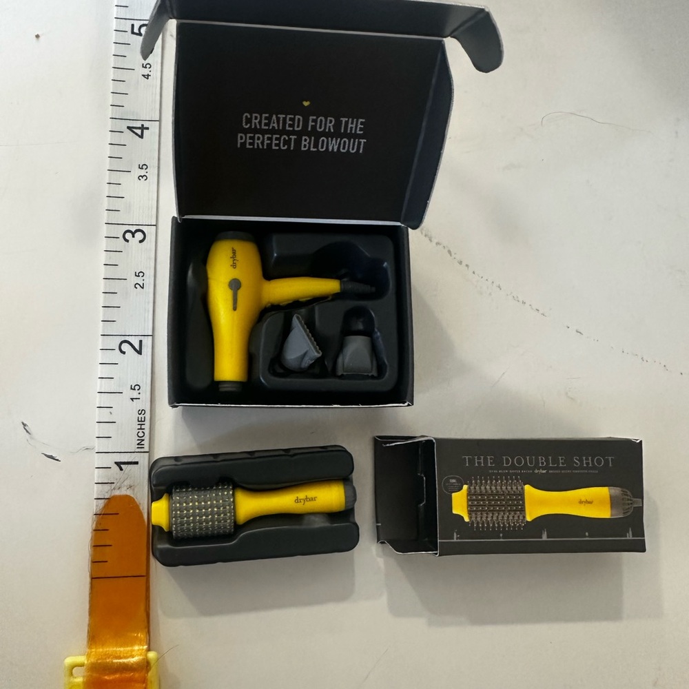 Ultra mini brands Drybar Yellow Miniature Hair Dryer and Brush Set